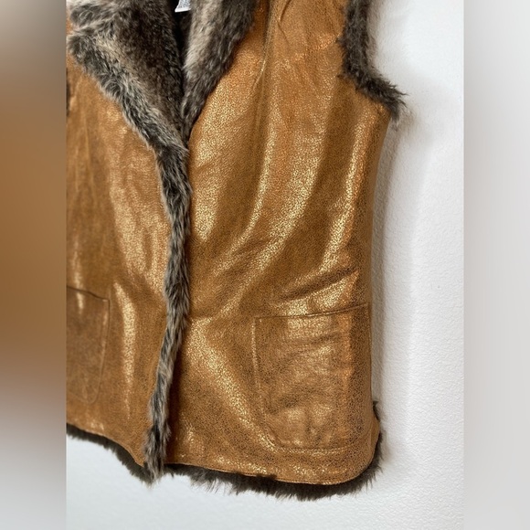 Boho Chic Leather Vest Faux Fur Trim Western Festival Layering Fall Piece PLarge - Picture 6 of 16